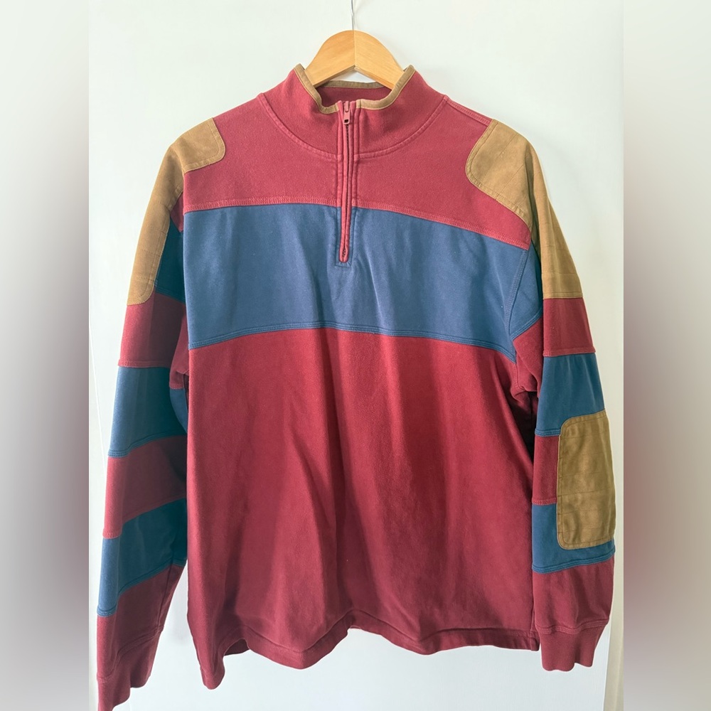 Orvis Quarter Zip Suede Patches Size Large